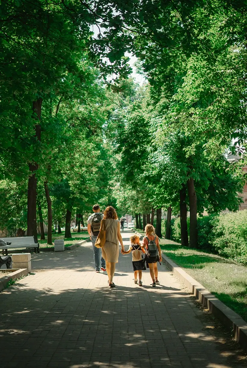 Family walking together outside